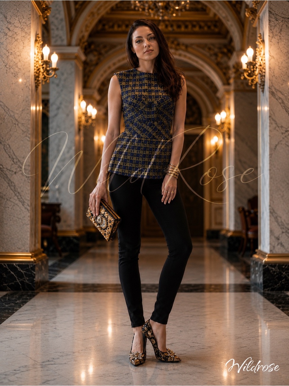 Victoria Beckham Textured Structured Top Blue & Green Jacquard | UK Made | SZ 6